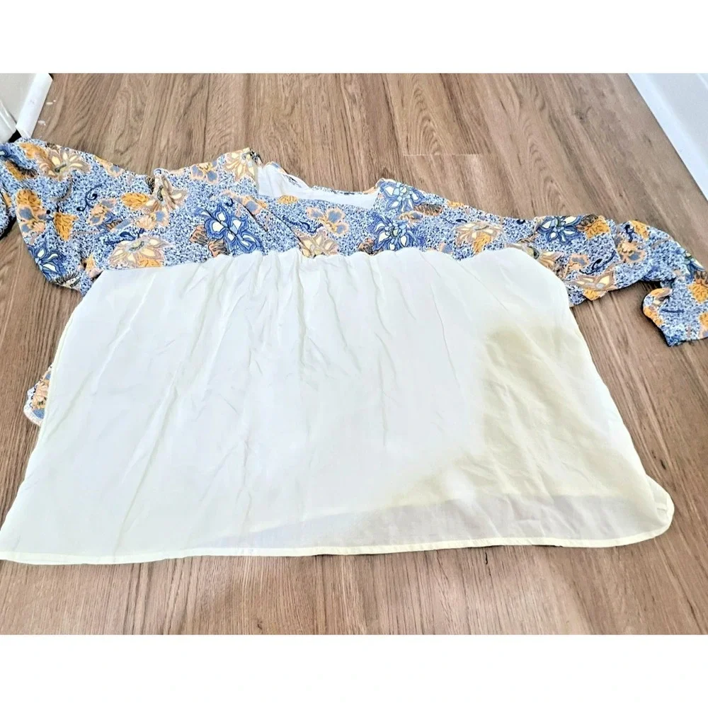 Free People Teegan Mini Dress Medium Blue Yellow‎ Floral Boho Flowy